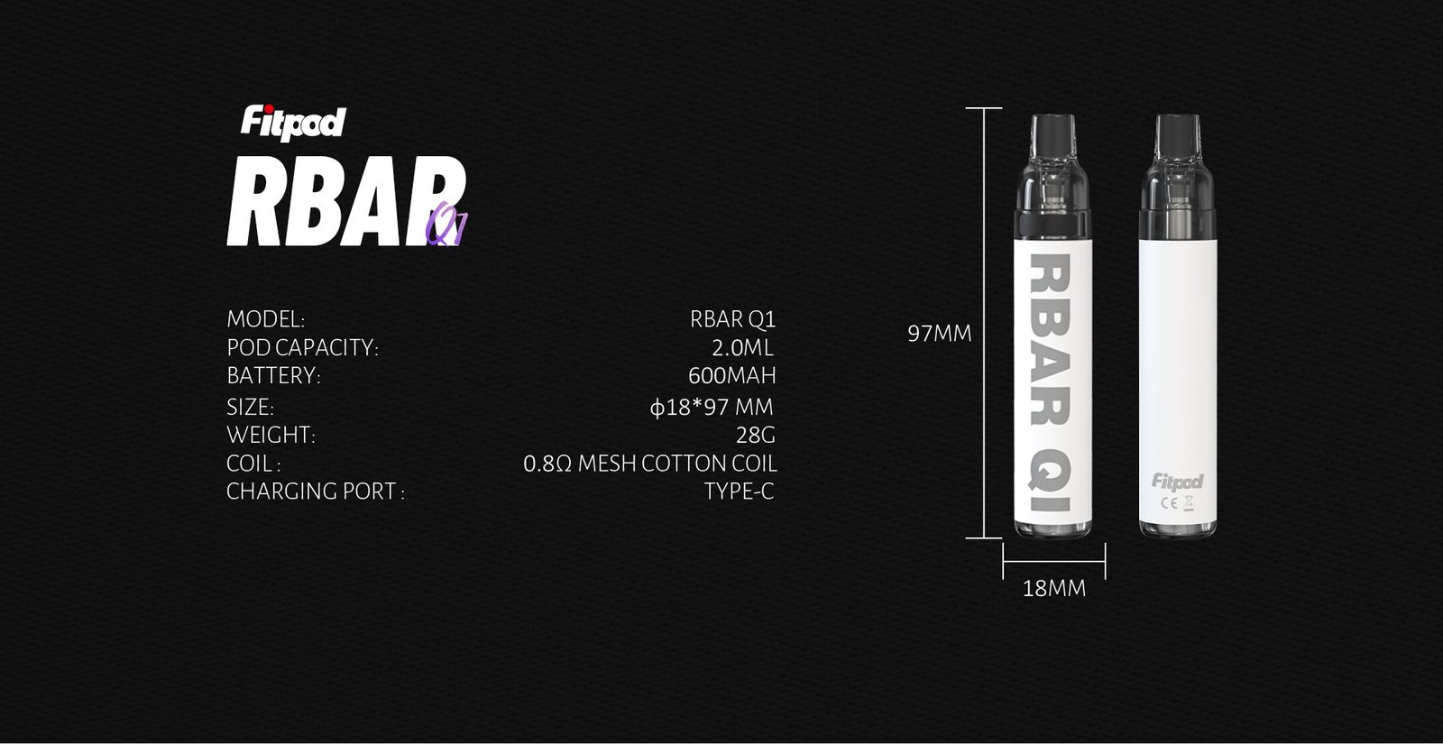 Fitpod RBAR Q1 一次性可重複注油主機 輕巧便攜 600mAh大電池:圖片 4