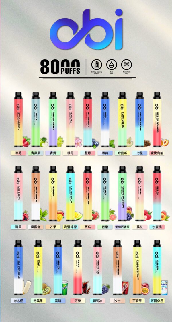 【Obi】一次性拋棄式電子煙 8000口｜可充電 × 大容量 × 超多口味